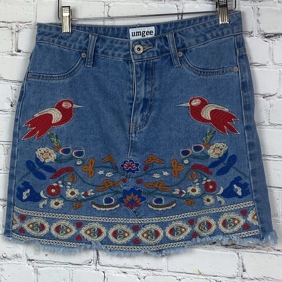 Umgee Embroidered Denim Mini Skirt - Picture 1 of 2